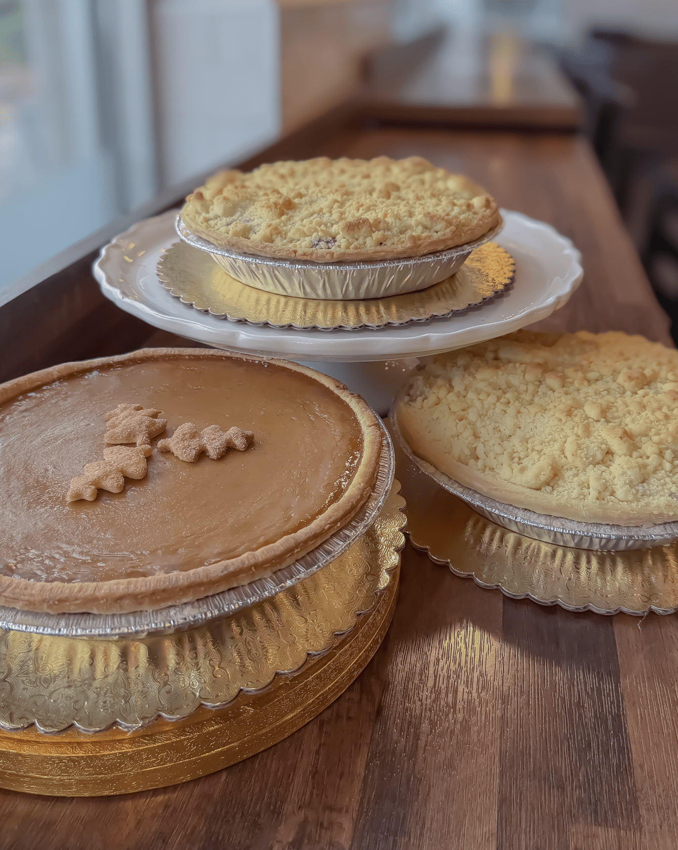 pumpkin, apple and cherry pies