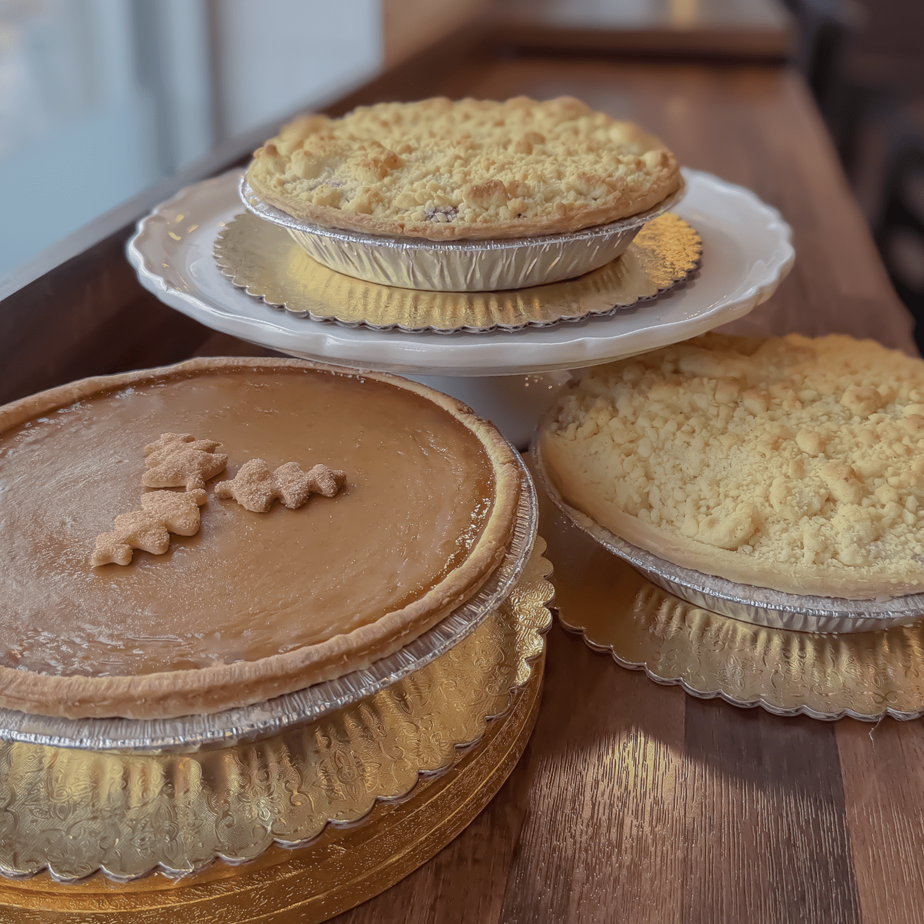 pumpkin, apple and cherry pies